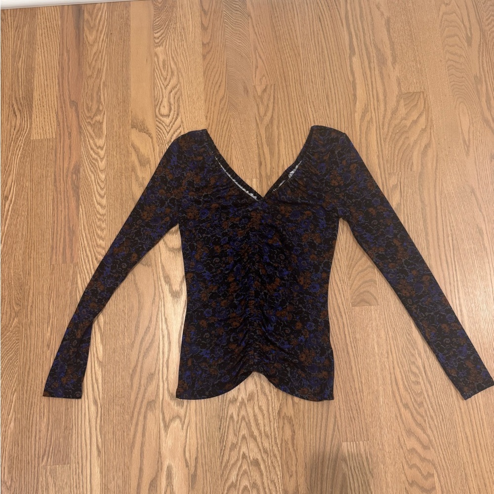 Veronica Beard Black and Blue Floral Blouse